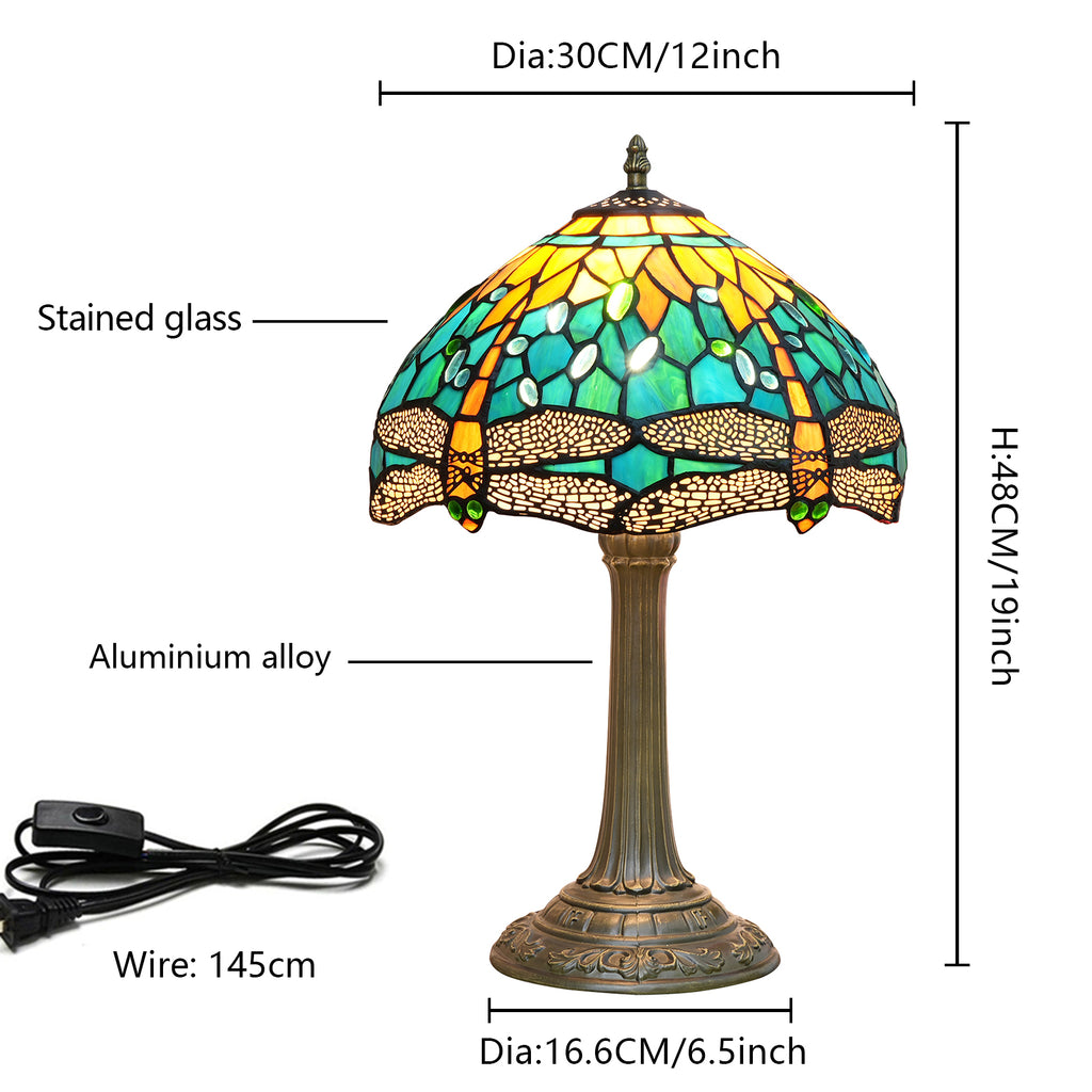 Lampe à Poser Art Nouveau en Verre Teinté Libellules