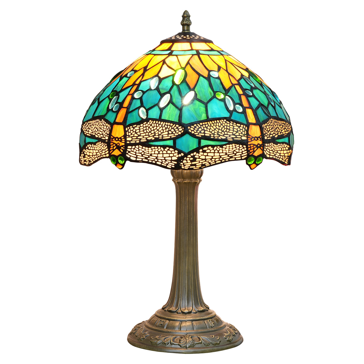 Lampe à Poser Art Nouveau en Verre Teinté Libellules