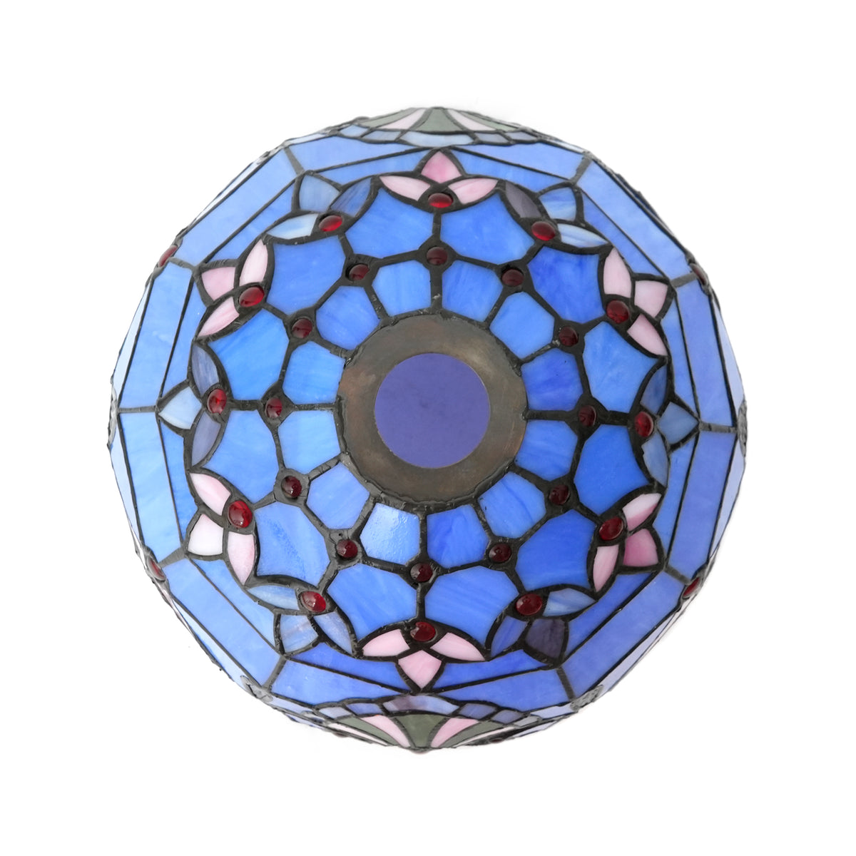Abat-jour en Verre Tiffany Bleu Rose à Perles