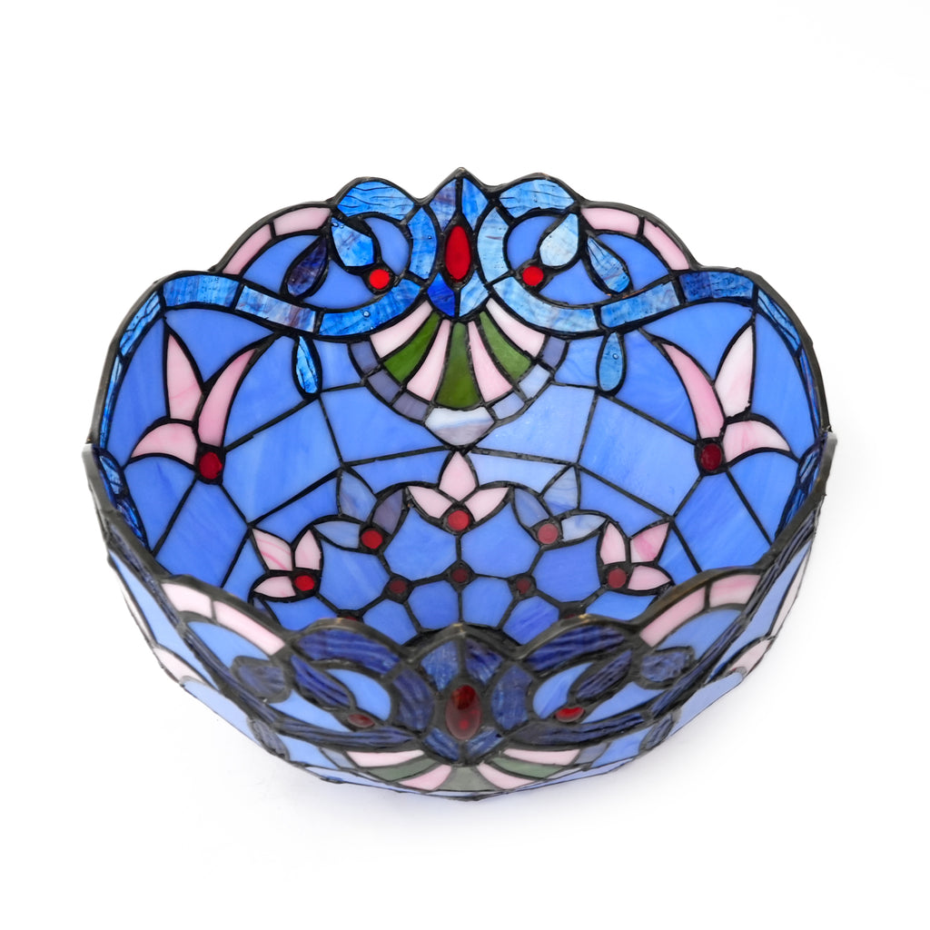 Abat-jour en Verre Tiffany Bleu Rose à Perles