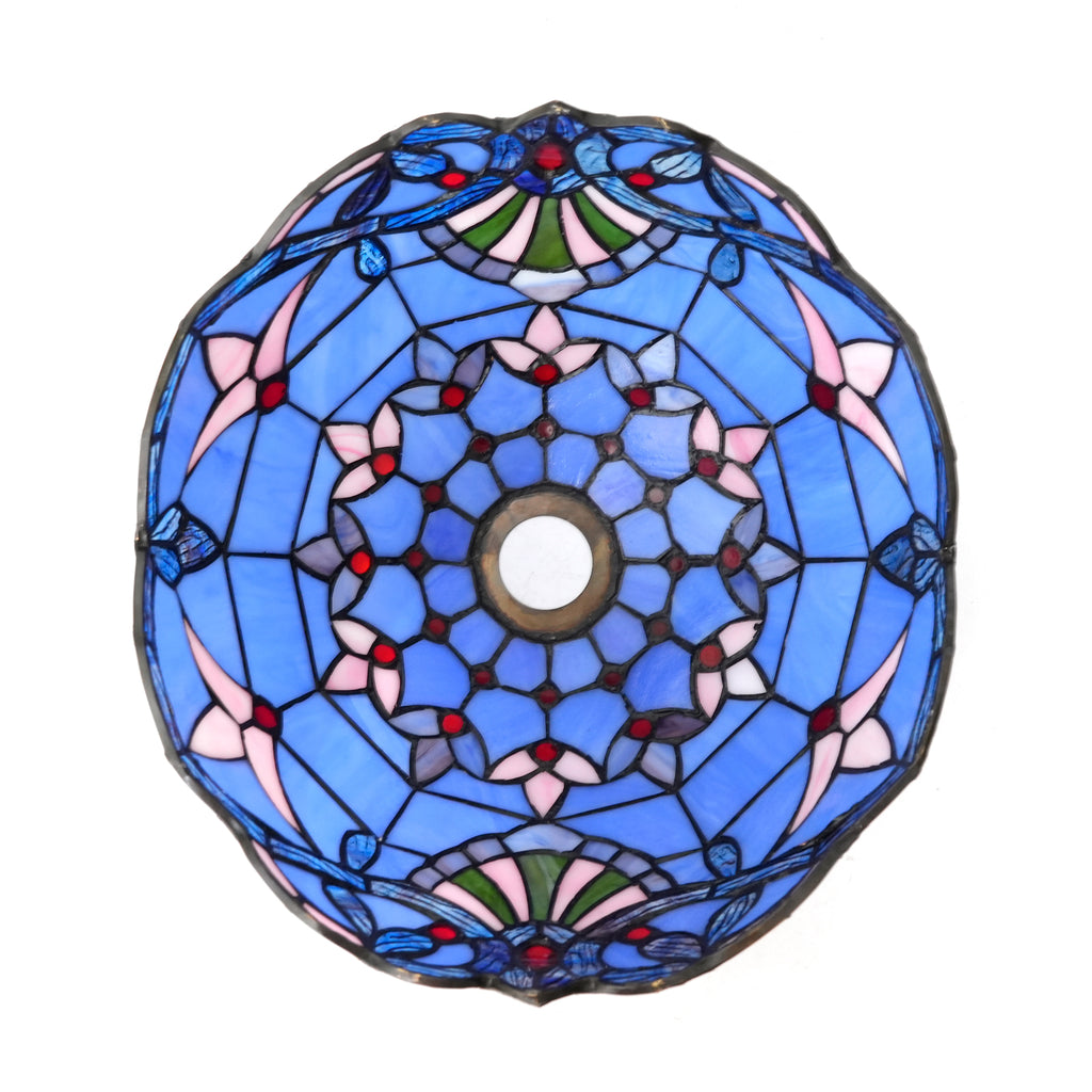 Abat-jour en Verre Tiffany Bleu Rose à Perles