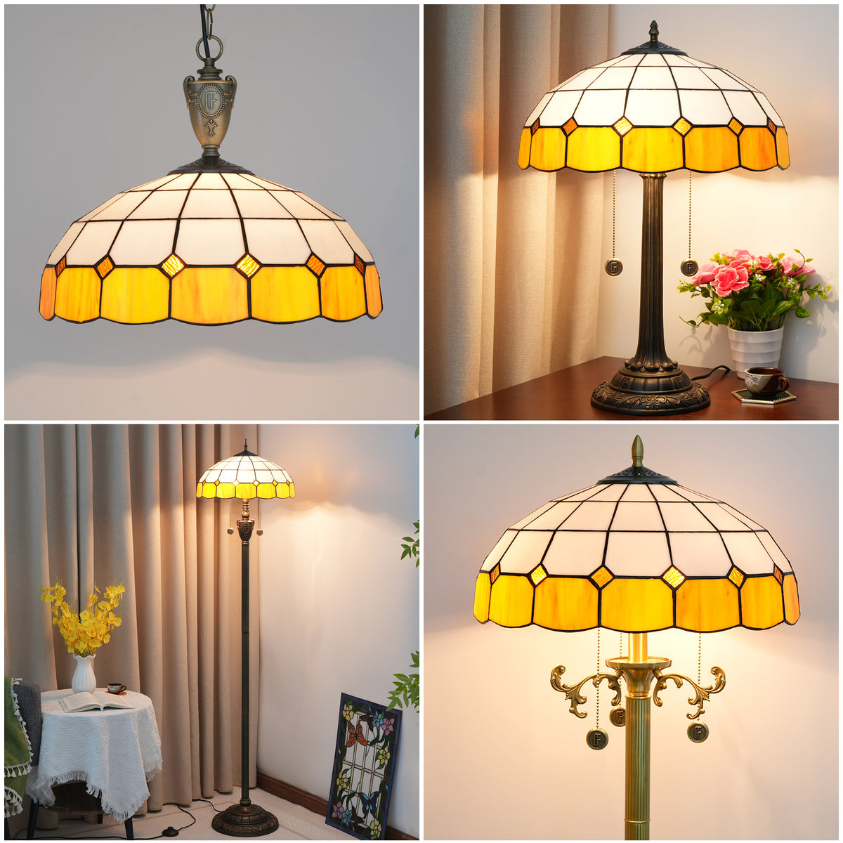Abat-jour en Verre Teinté Blanc et Jaune Orangé Art Déco