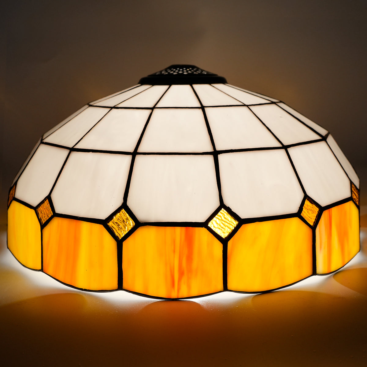 Abat-jour en Verre Teinté Blanc et Jaune Orangé Art Déco