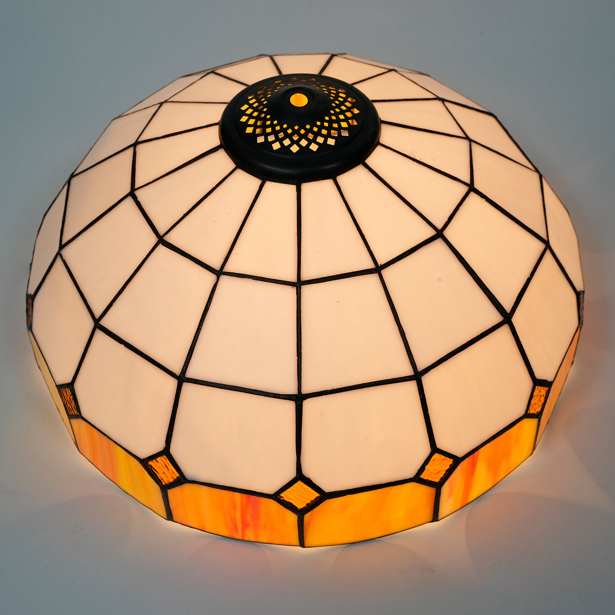 Abat-jour en Verre Teinté Blanc et Jaune Orangé Art Déco