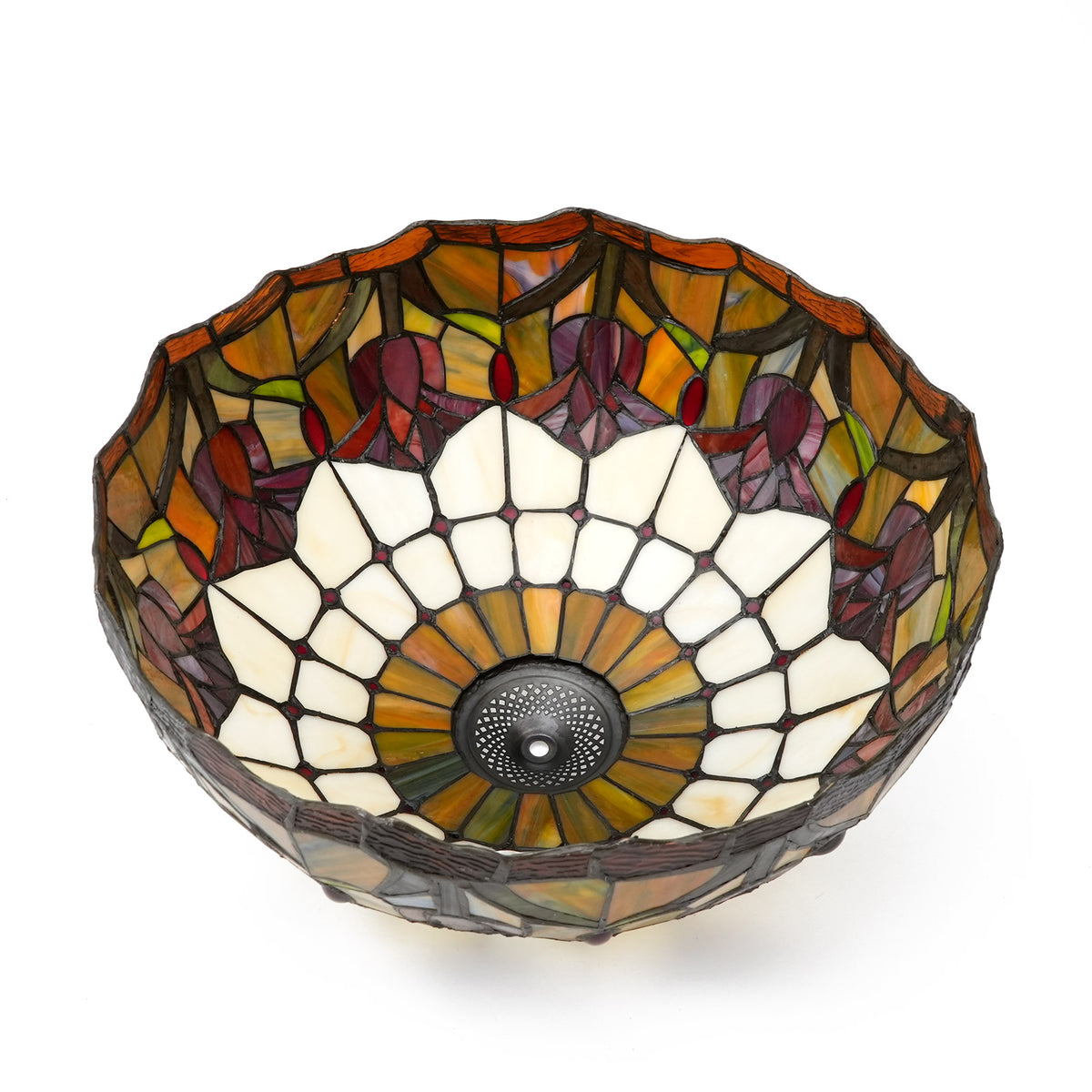 Abat-jour Tiffany en Verre Teinté à Motifs Tulipes Ambre