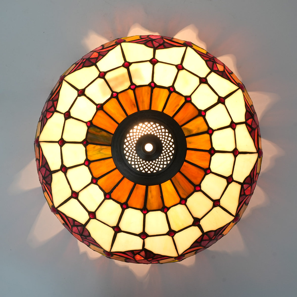 Abat-jour Tiffany en Verre Teinté à Motifs Tulipes Ambre