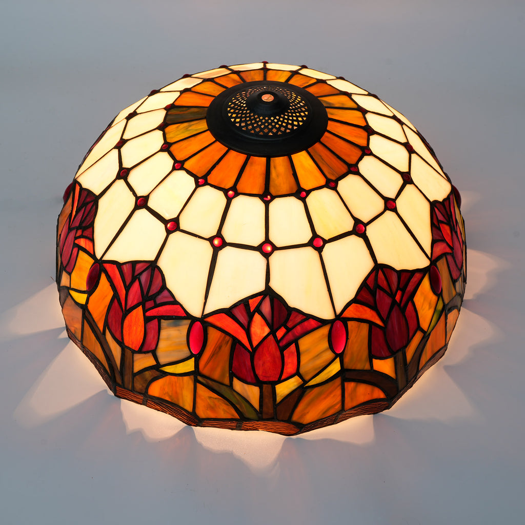 Abat-jour Tiffany en Verre Teinté à Motifs Tulipes Ambre