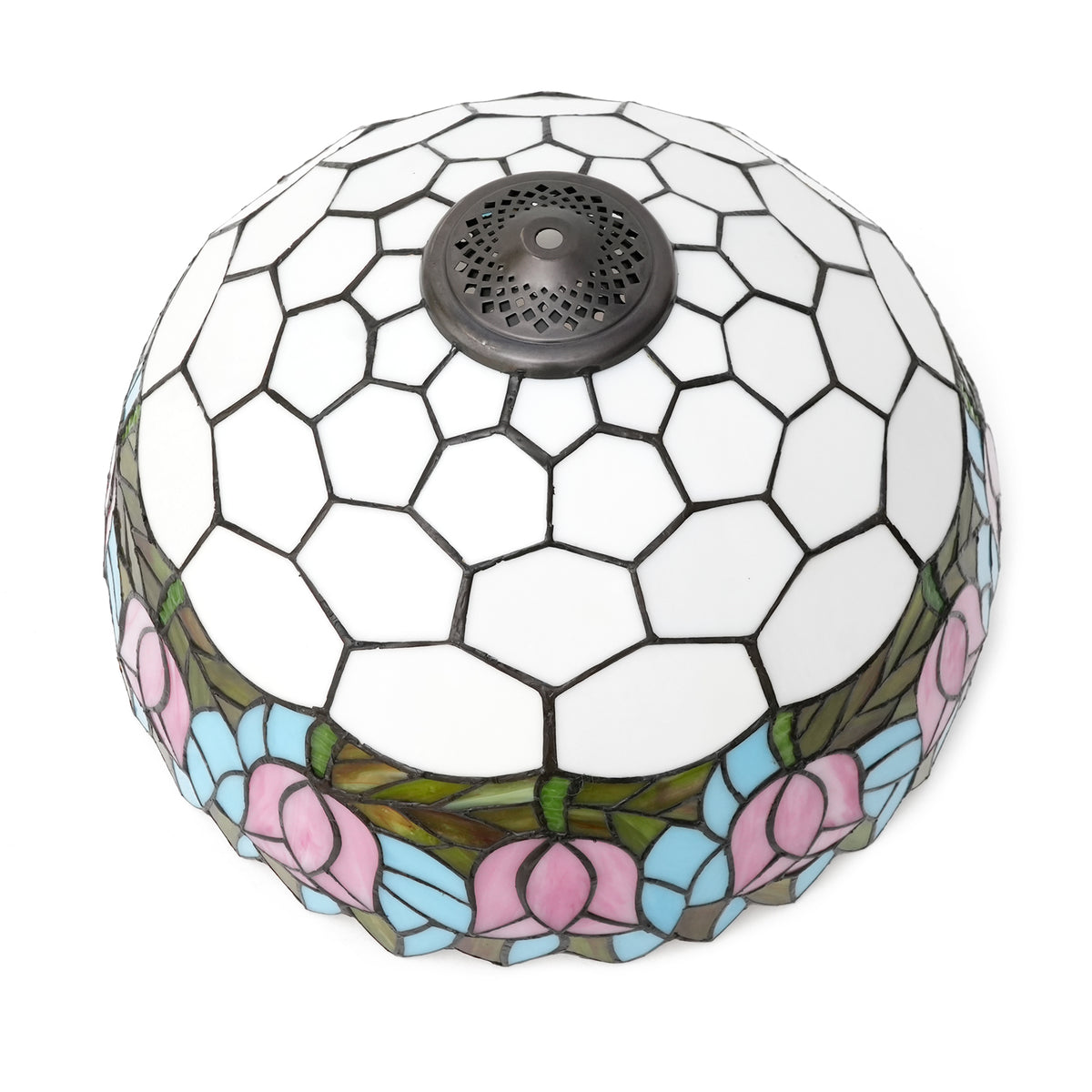 Abat-jour Dôme en Vitrail Floral Rose Style Tiffany