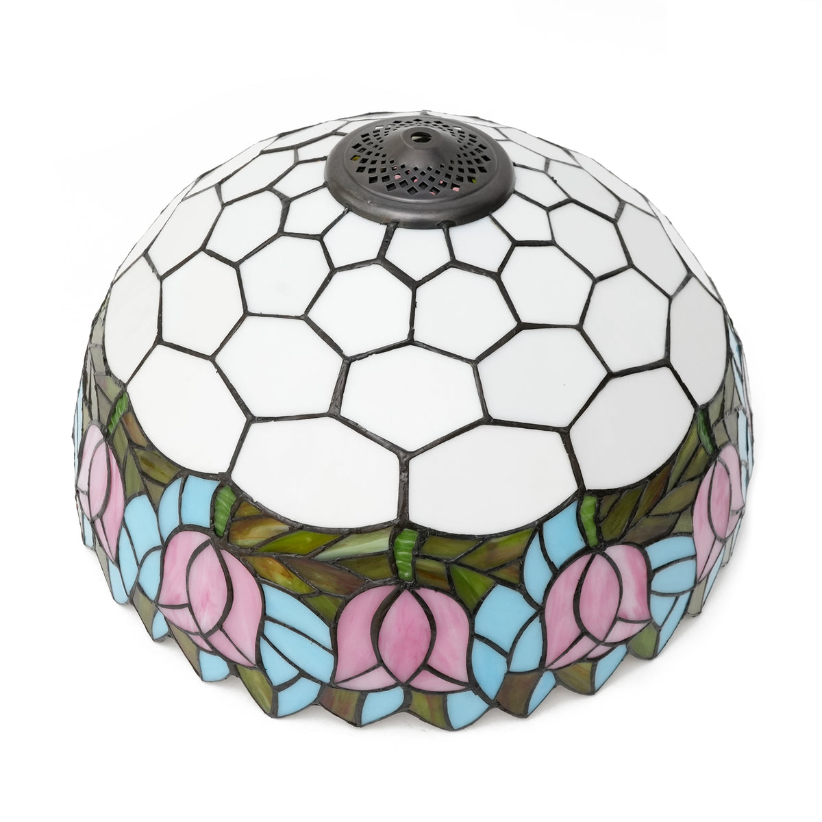 Abat-jour Dôme en Vitrail Floral Rose Style Tiffany