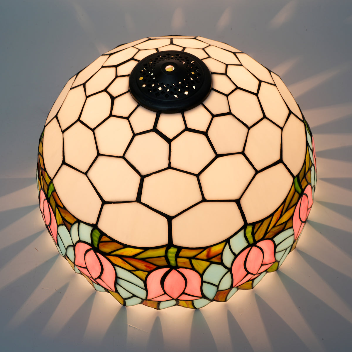 Abat-jour Dôme en Vitrail Floral Rose Style Tiffany