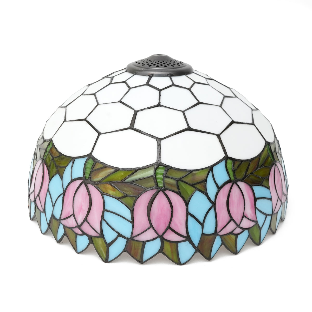 Abat-jour Dôme en Vitrail Floral Rose Style Tiffany