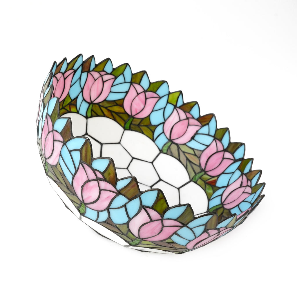 Abat-jour Dôme en Vitrail Floral Rose Style Tiffany