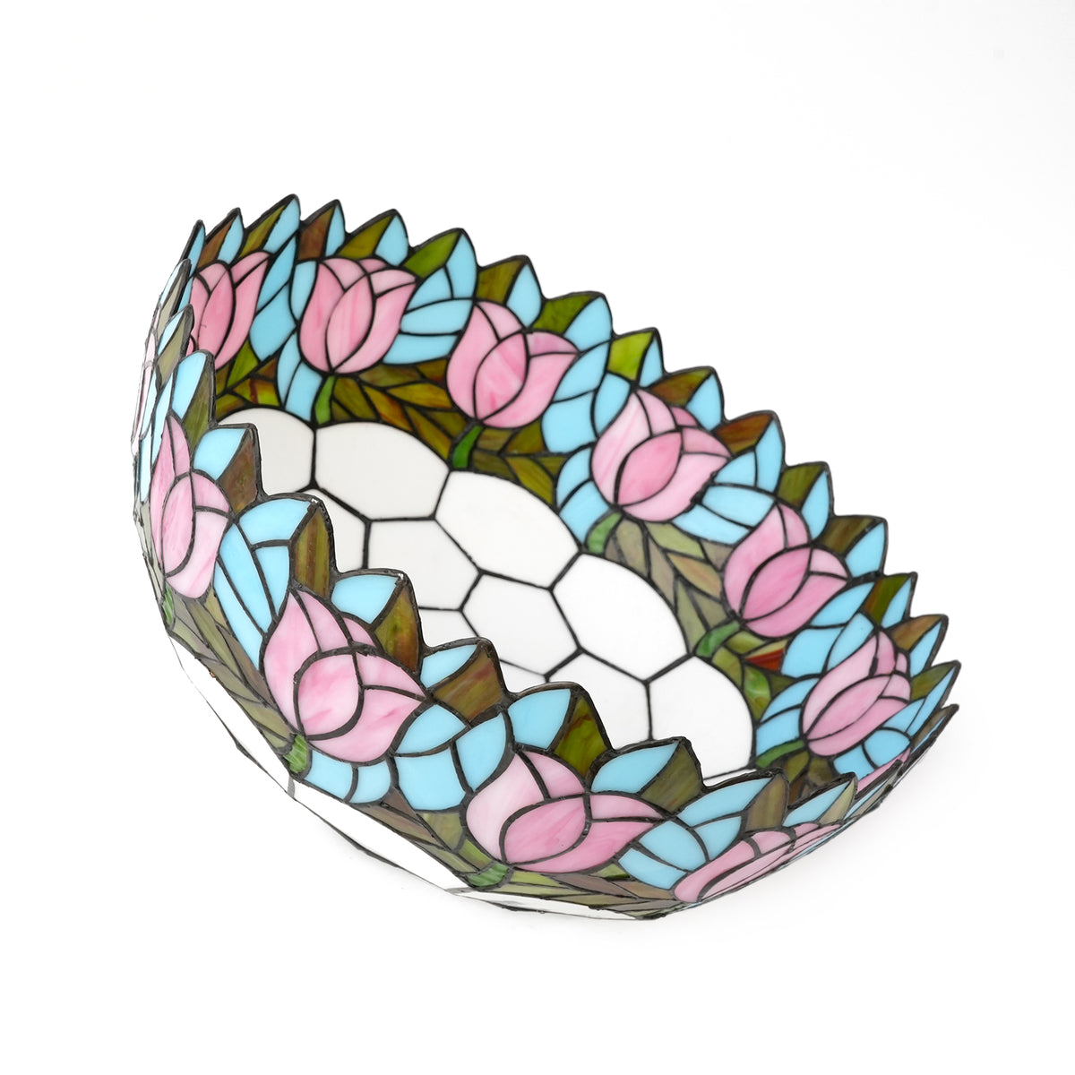 Abat-jour Dôme en Vitrail Floral Rose Style Tiffany