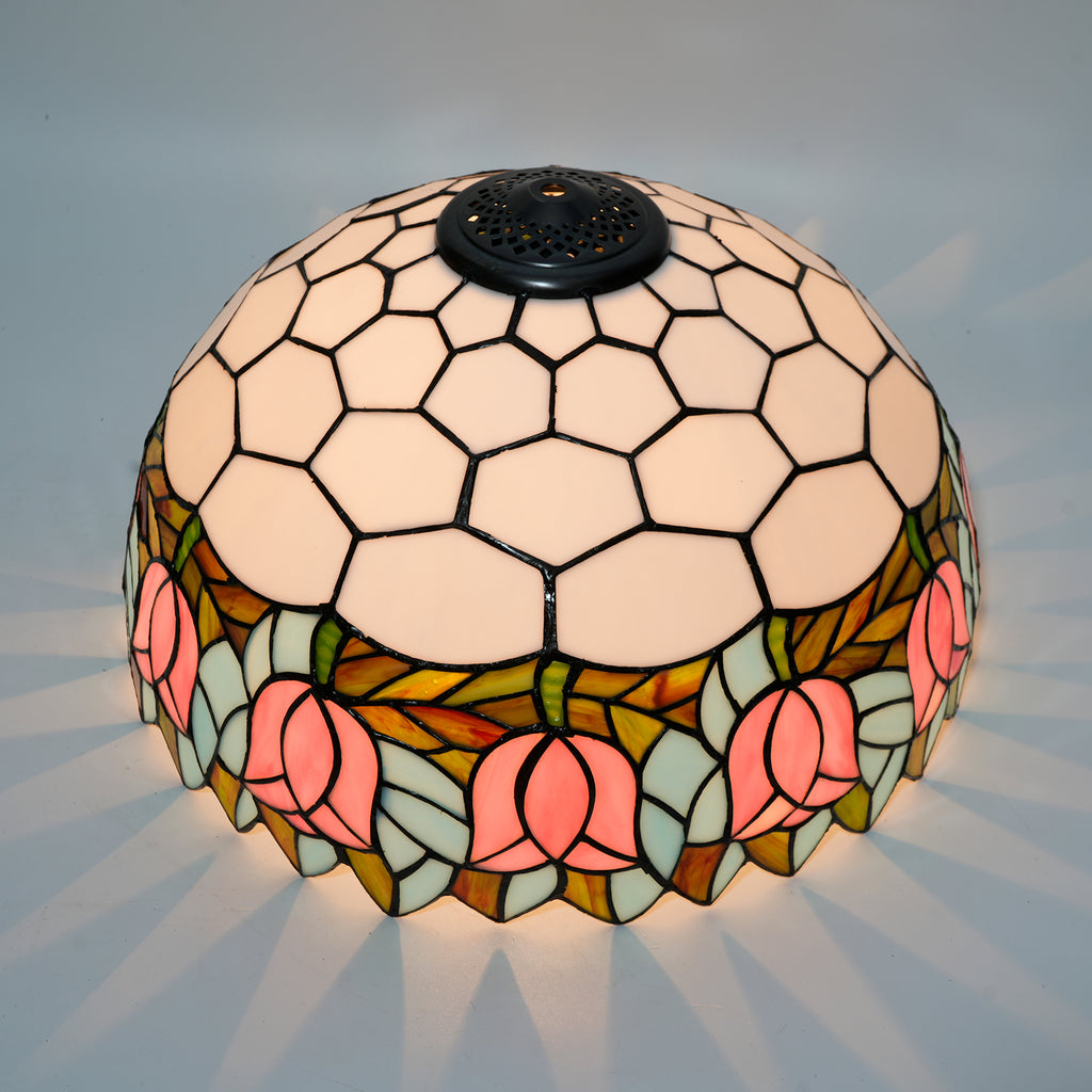 Abat-jour Dôme en Vitrail Floral Rose Style Tiffany