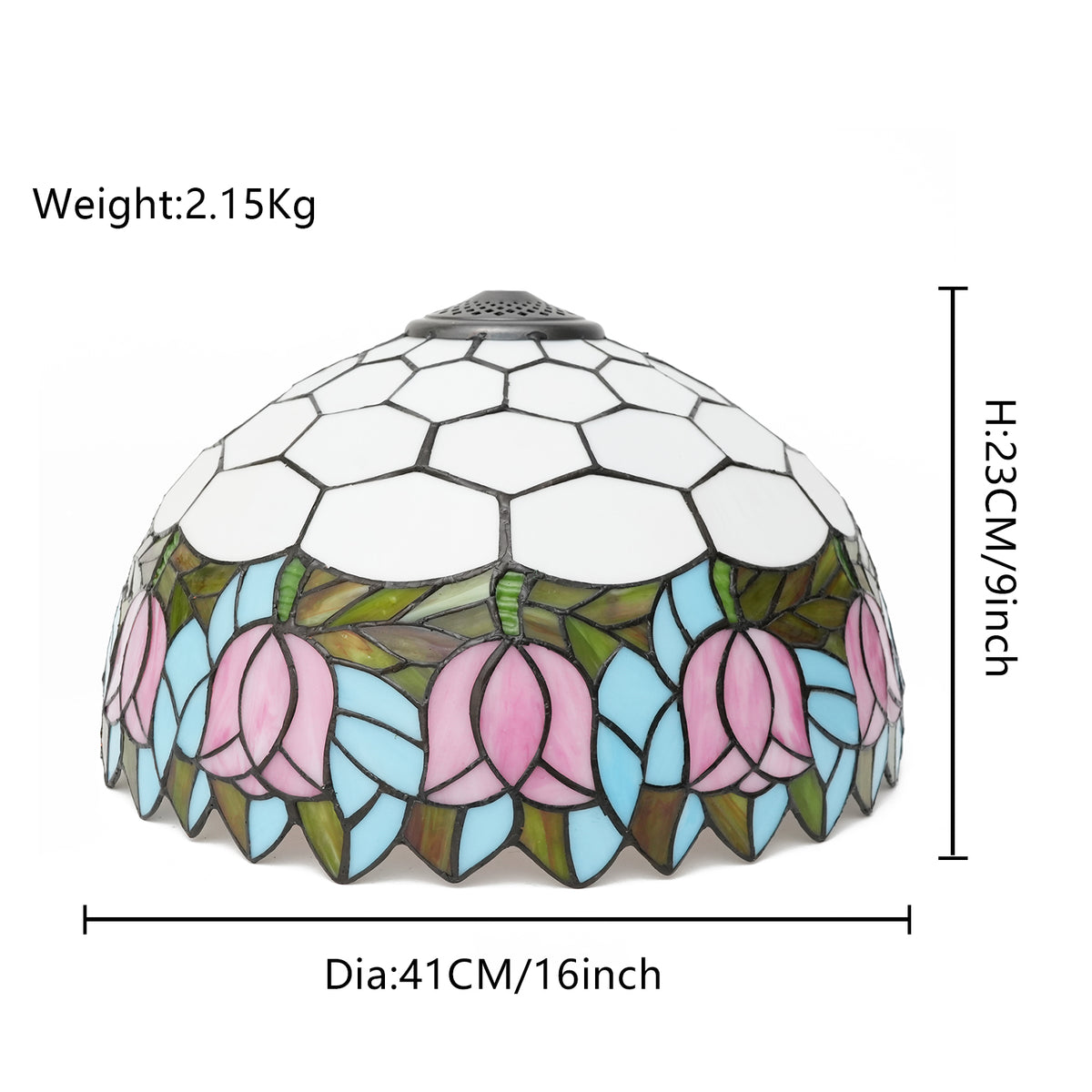 Abat-jour Dôme en Vitrail Floral Rose Style Tiffany