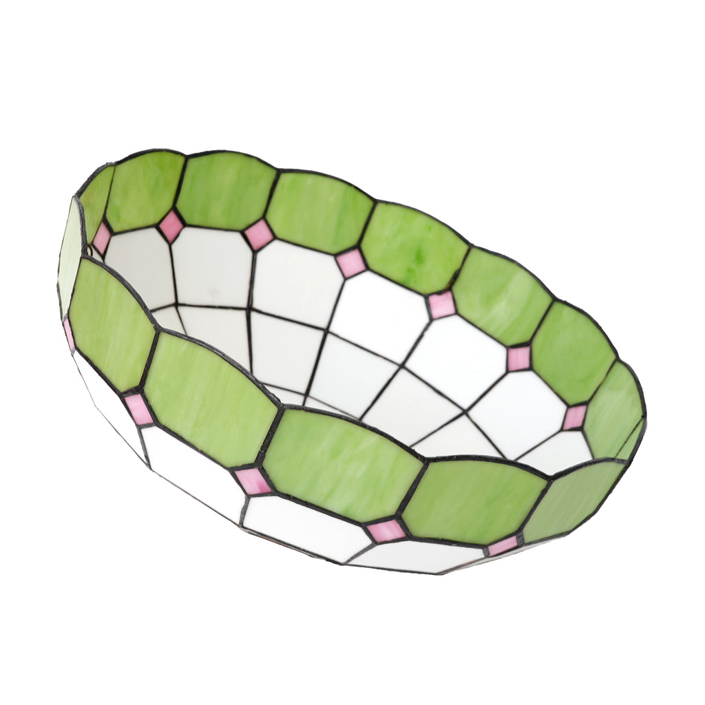 Abat-jour Dôme en Vitrail Blanc Vert Lime et Rose