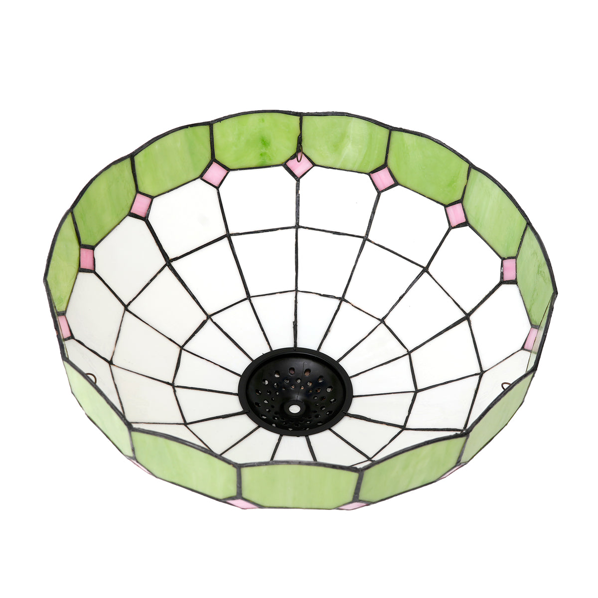 Abat-jour Dôme en Vitrail Blanc Vert Lime et Rose