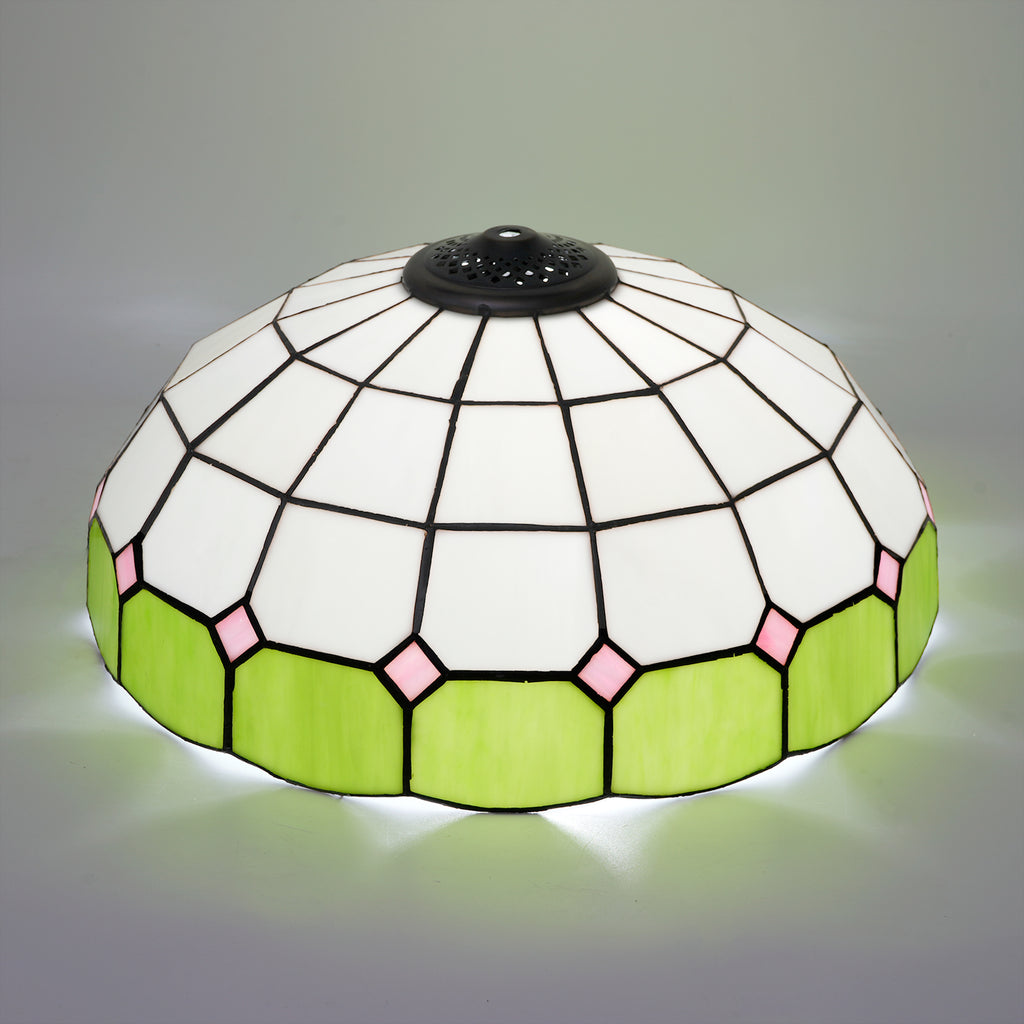 Abat-jour Dôme en Vitrail Blanc Vert Lime et Rose