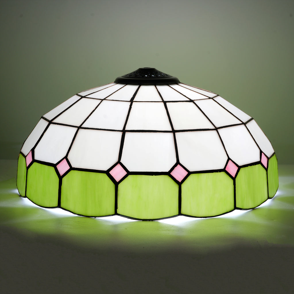 Abat-jour Dôme en Vitrail Blanc Vert Lime et Rose