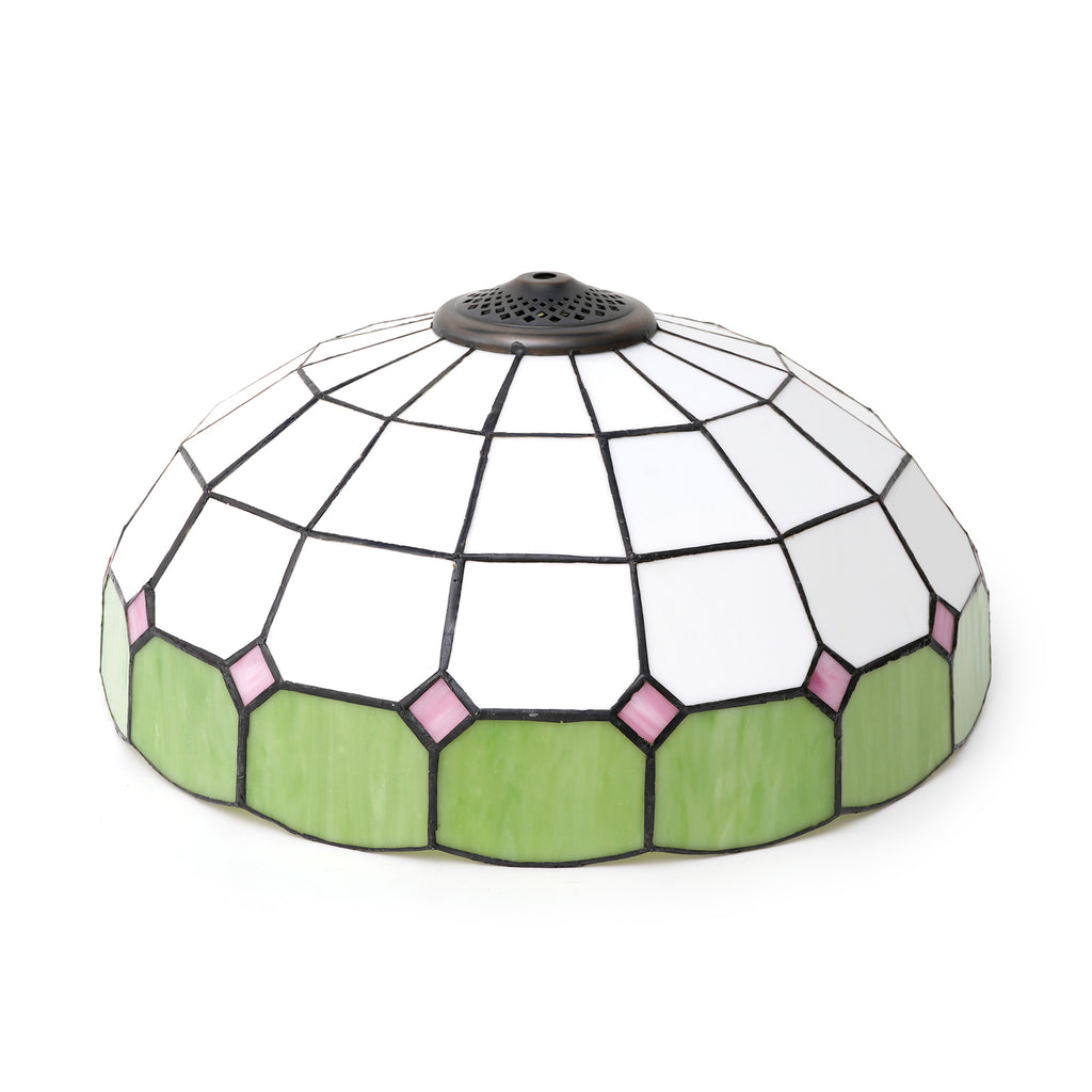 Abat-jour Dôme en Vitrail Blanc Vert Lime et Rose