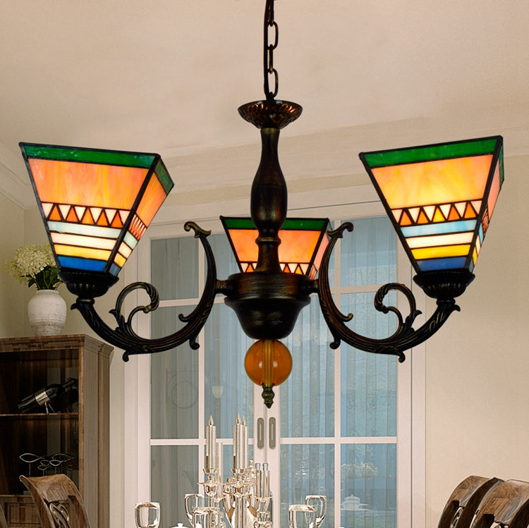 Lustre en Vitrail Art Déco Géométrique