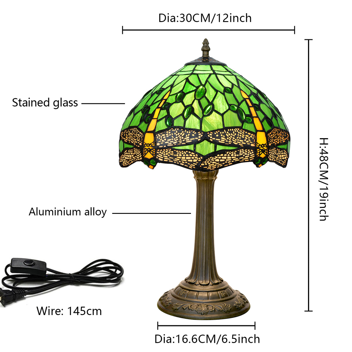 Lampe de Table Tiffany en Vitrail Vert et Libellules