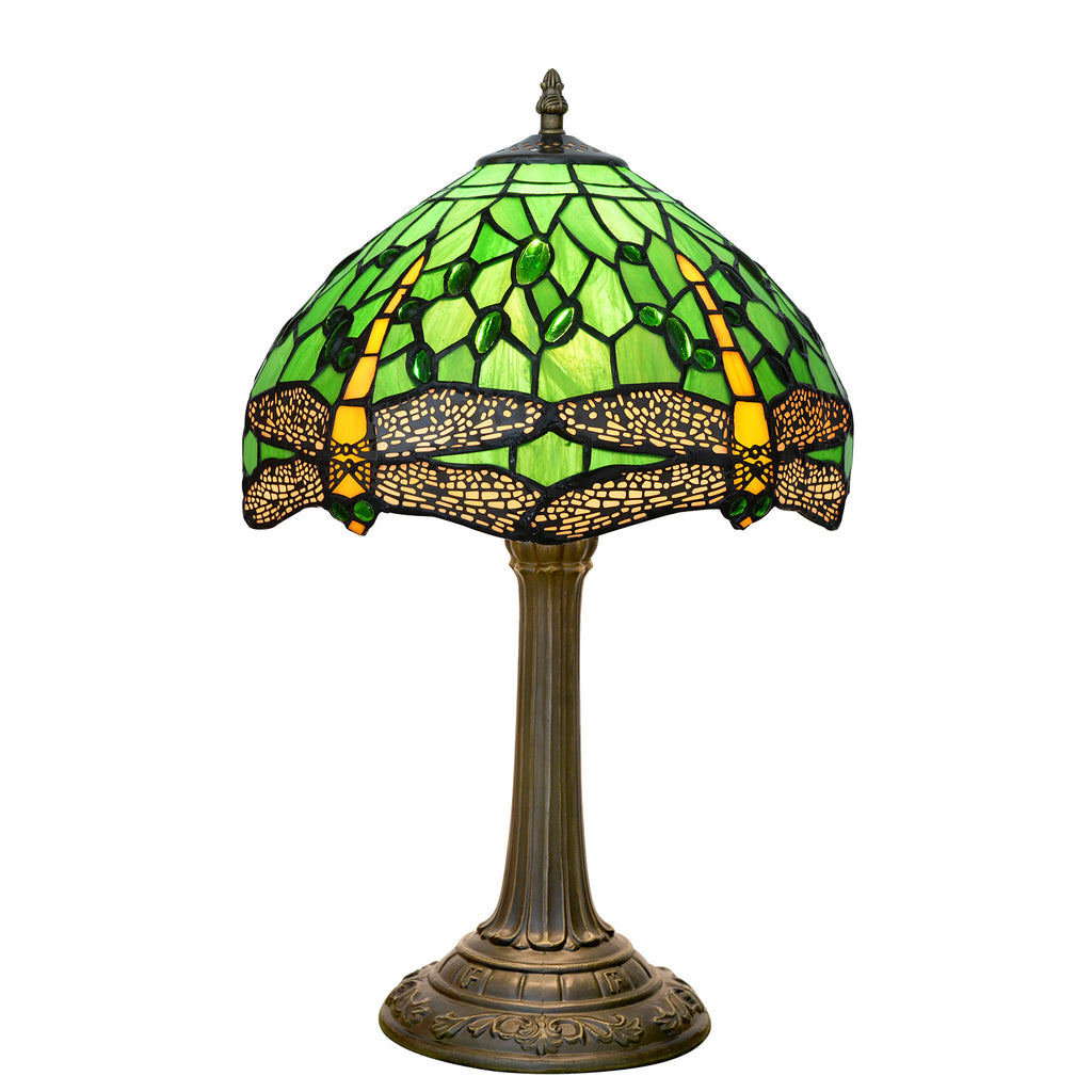 Lampe de Table Tiffany en Vitrail Vert et Libellules