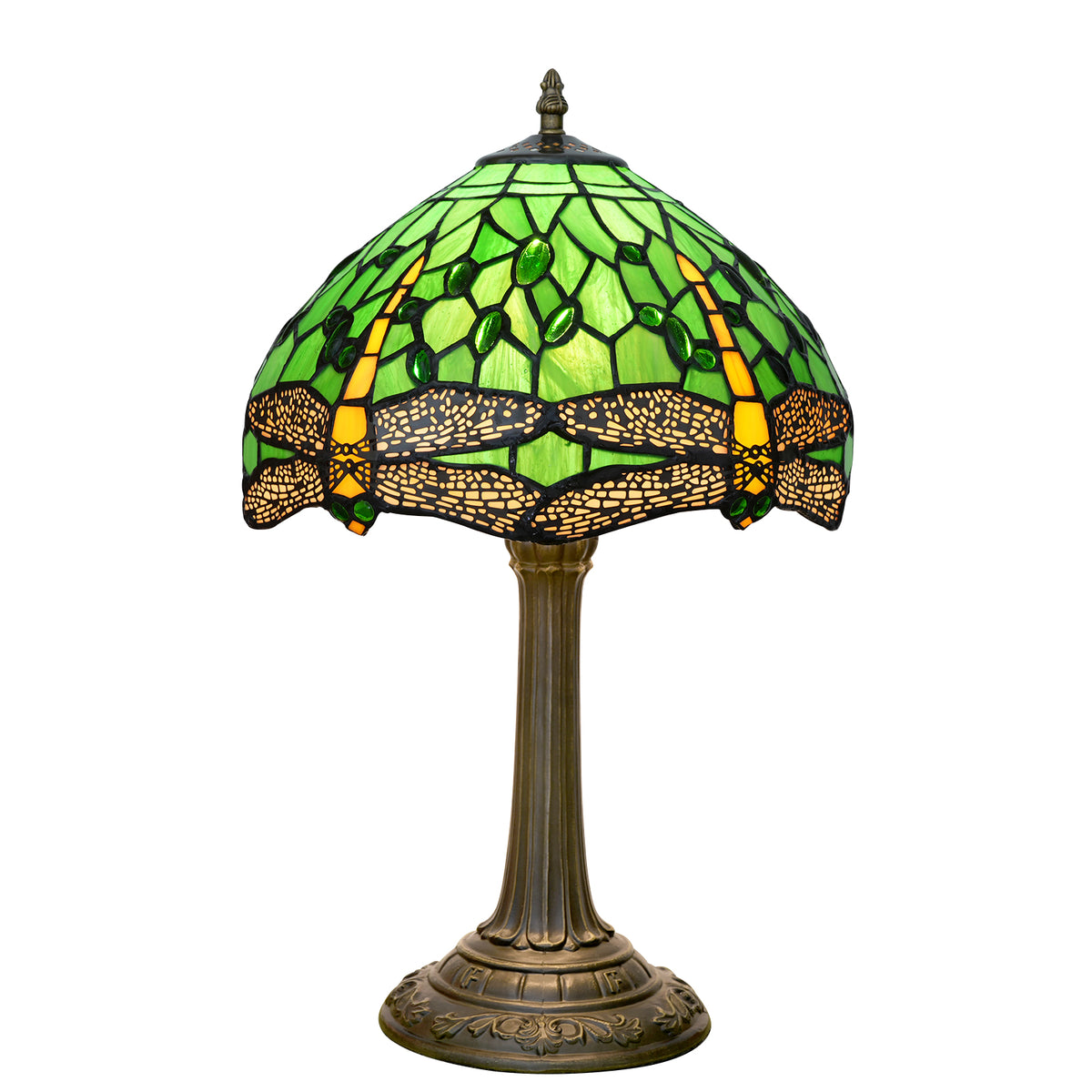 Lampe de Table Tiffany en Vitrail Vert et Libellules