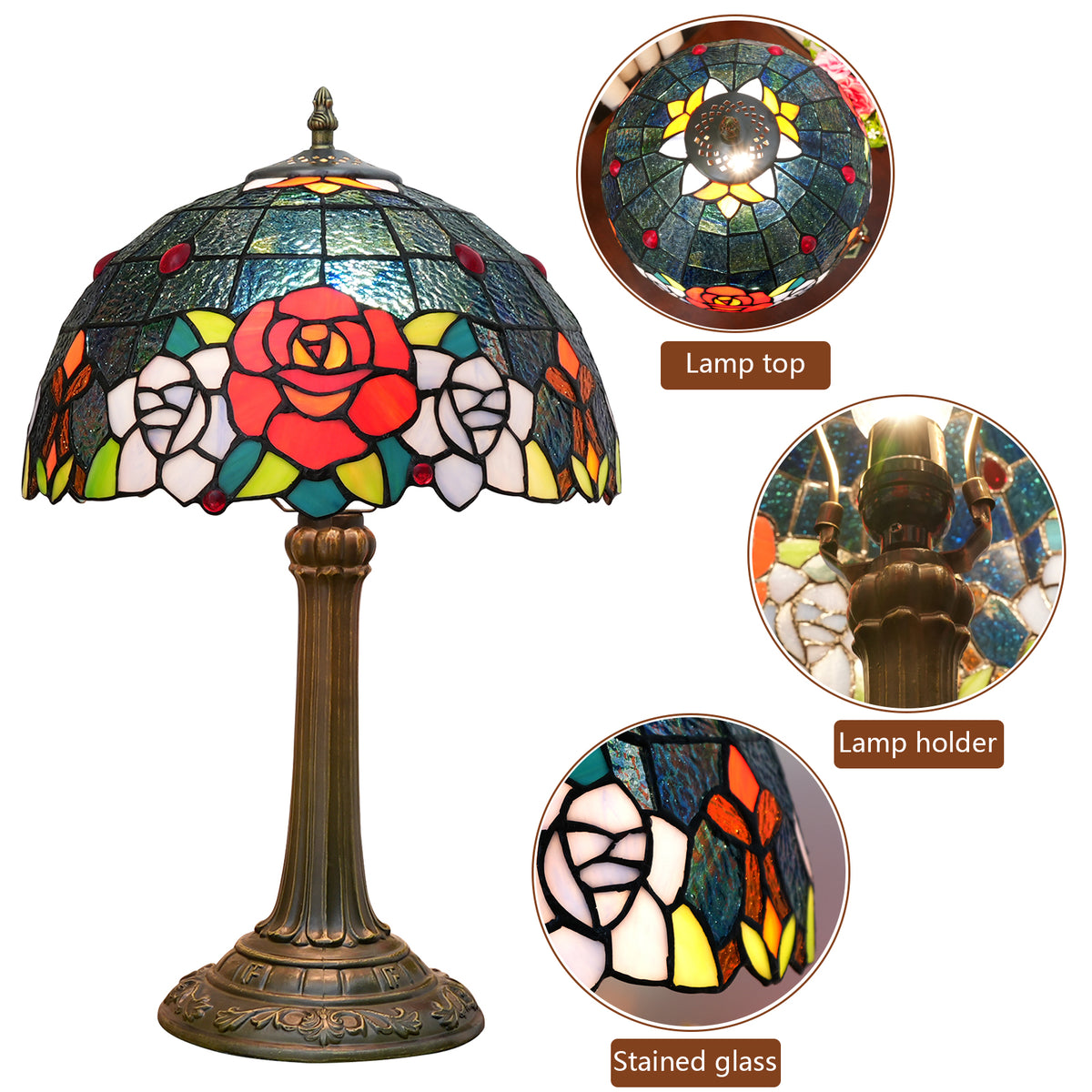 Lampe de Table en Vitrail Style Tiffany à Roses