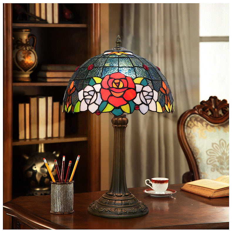Lampe de Table en Vitrail Style Tiffany à Roses
