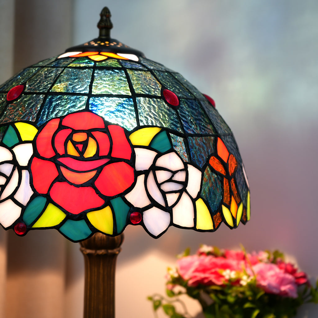 Lampe de Table en Vitrail Style Tiffany à Roses