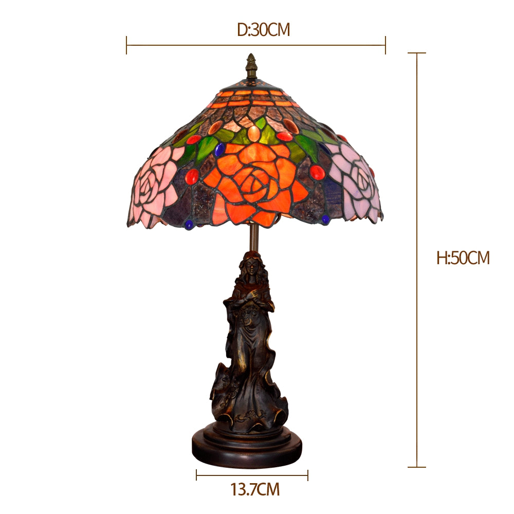 Lampe de Table en Vitrail Floral Rose Style Tiffany