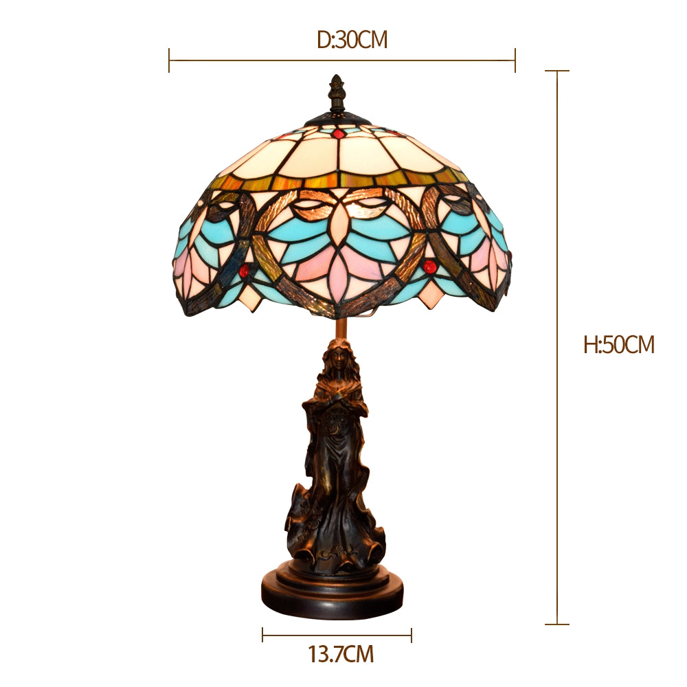 Lampe de Table Tiffany en Vitrail à Base Sculptée