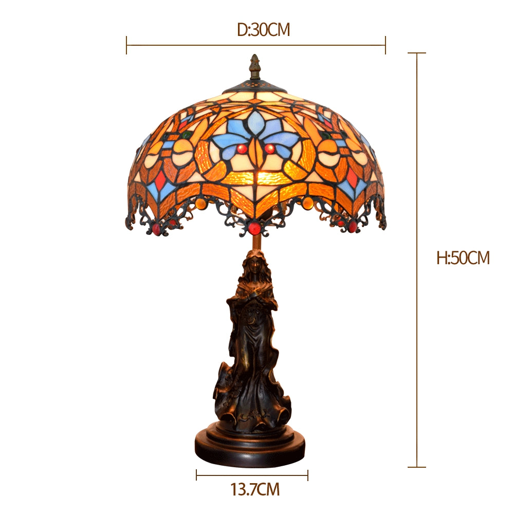 Lampe de Table en Vitrail Tiffany à Femme Sculptée