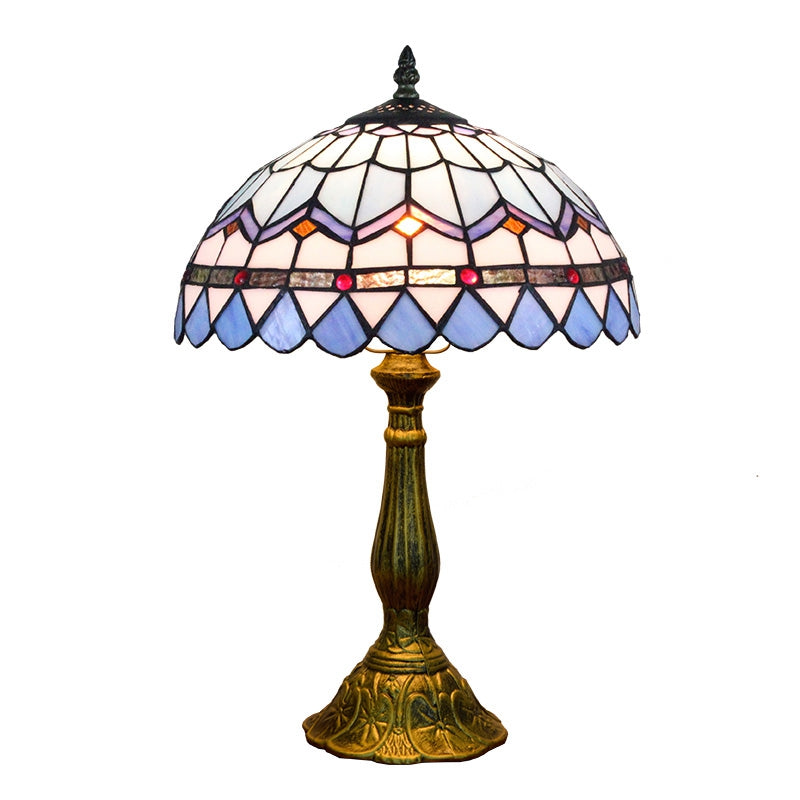 Lampe Tiffany en Verre Teinté aux Motifs Bleu et Violet