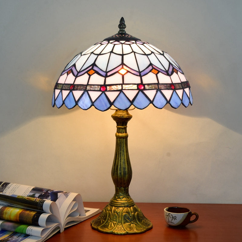 Lampe Tiffany en Verre Teinté aux Motifs Bleu et Violet