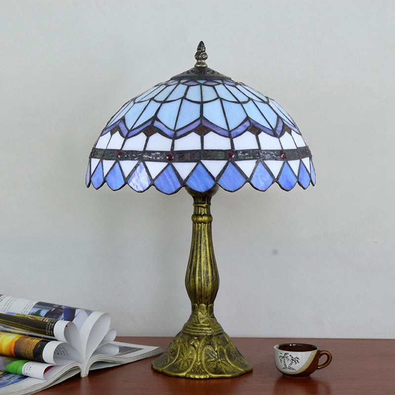 Lampe Tiffany en Verre Teinté aux Motifs Bleu et Violet