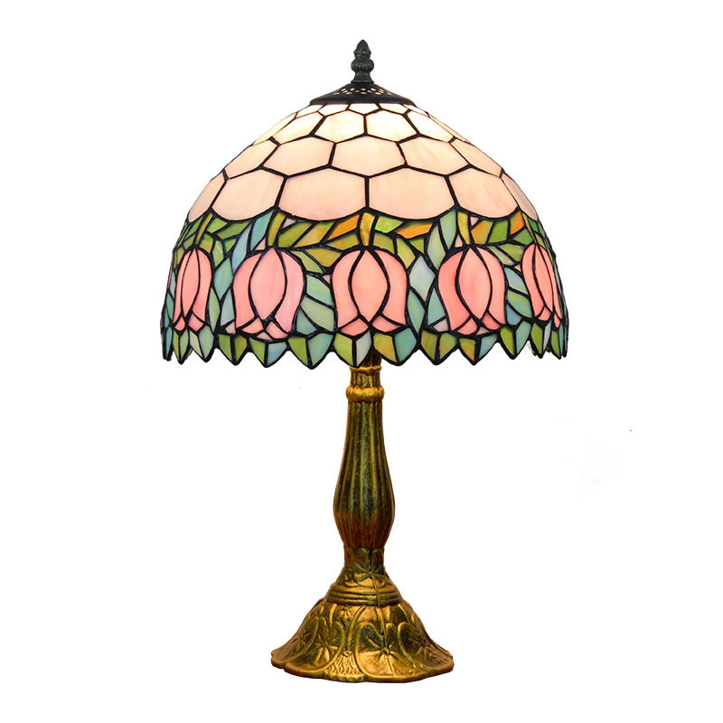 Lampe de Table en Vitrail Style Tiffany à Tulipes Roses