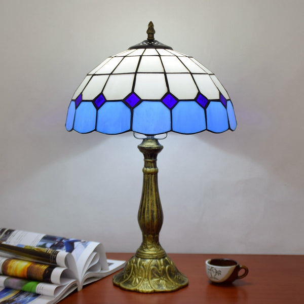 Lampe de Table Tiffany en Verre Teinté Bleu