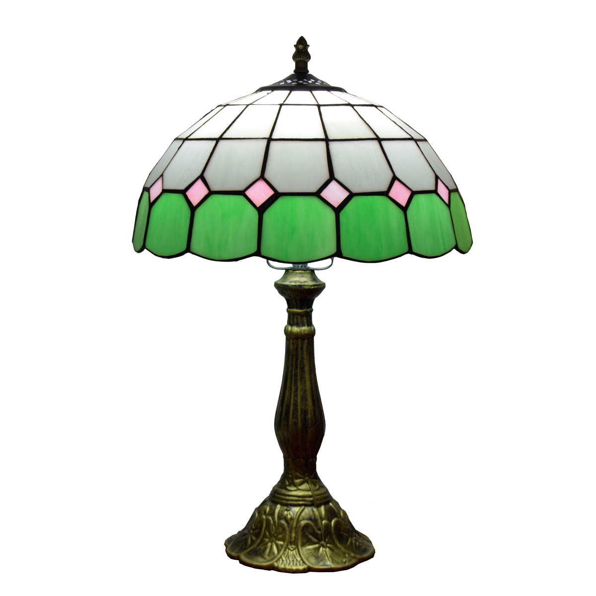 Lampe de Table Tiffany en Vitrail Vert et Rose