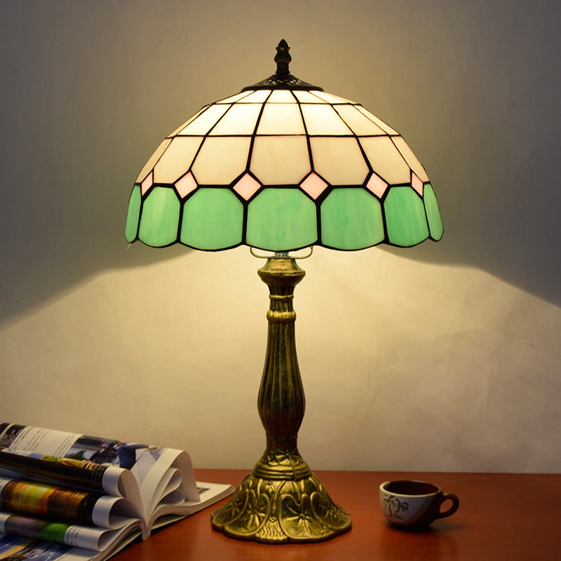 Lampe de Table Tiffany en Vitrail Vert et Rose