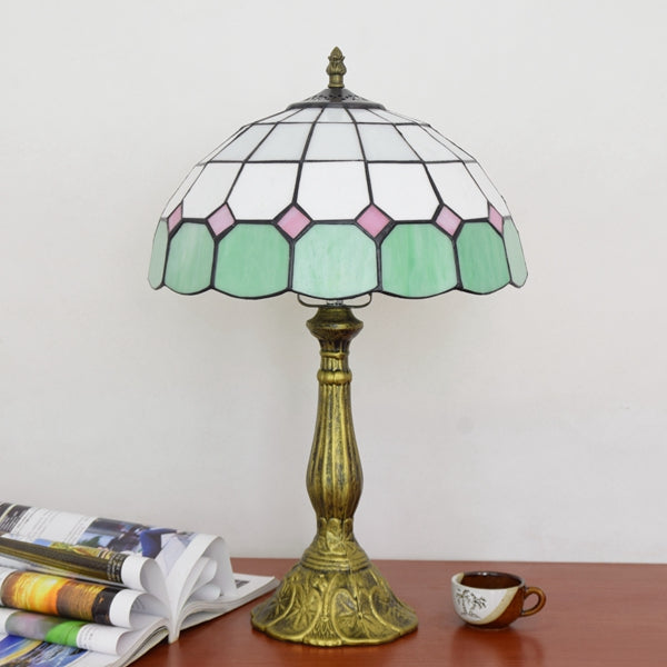 Lampe de Table Tiffany en Vitrail Vert et Rose