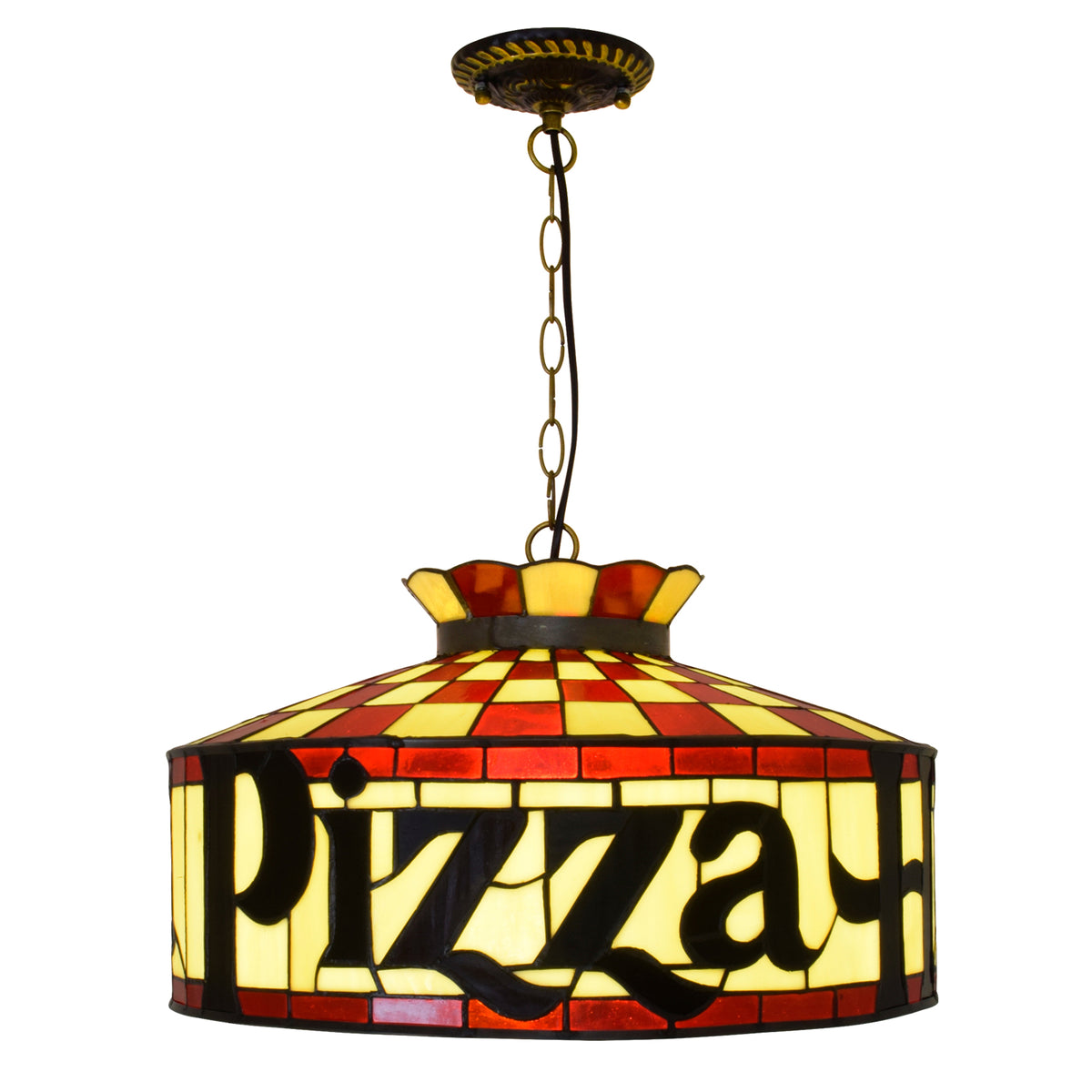 Lustre Tiffany "Pizza" en Verre Teinté Rouge et Jaune