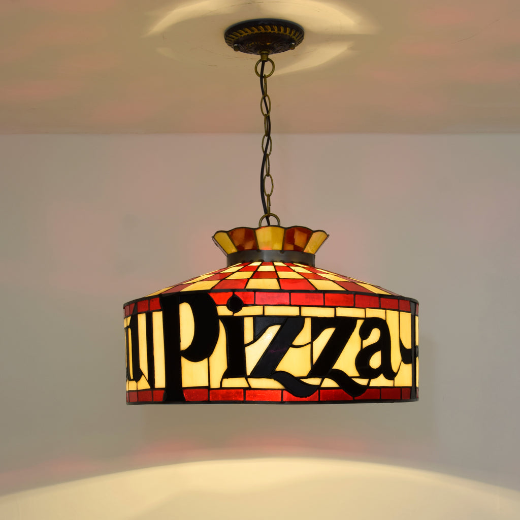 Lustre Tiffany "Pizza Hut" en Verre Teinté Rouge et Jaune