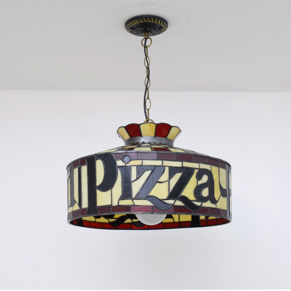 Lustre Tiffany "Pizza Hut" en Verre Teinté Rouge et Jaune