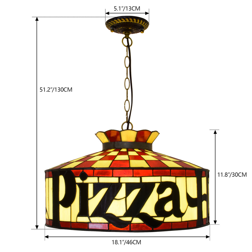 Lustre Tiffany "Pizza Hut" en Verre Teinté Rouge et Jaune