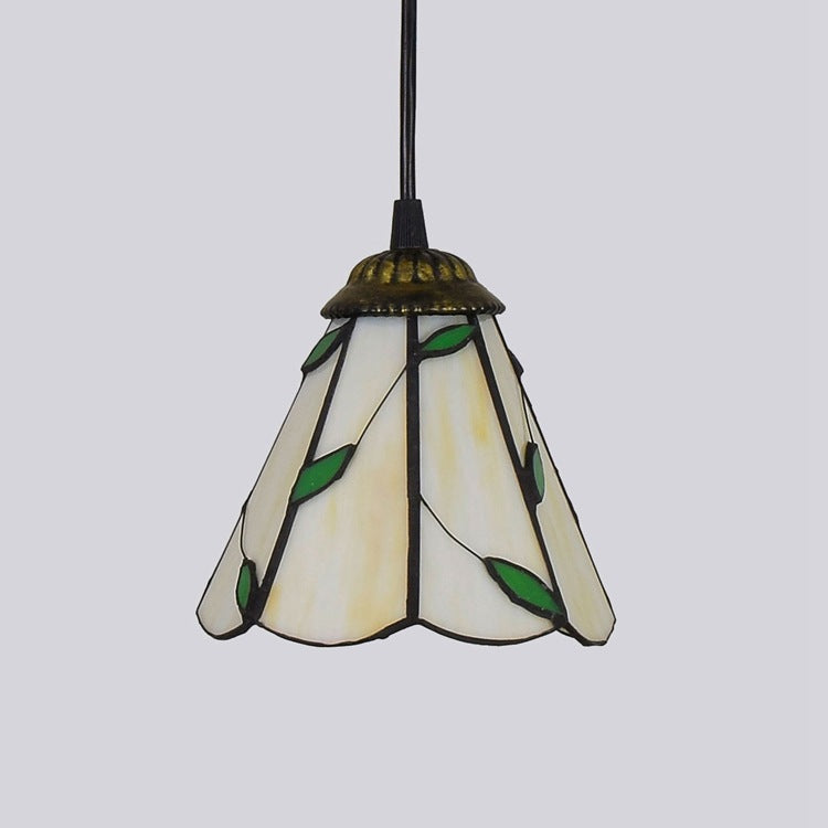 Suspension Tiffany en Vitrail à Feuilles Vertes