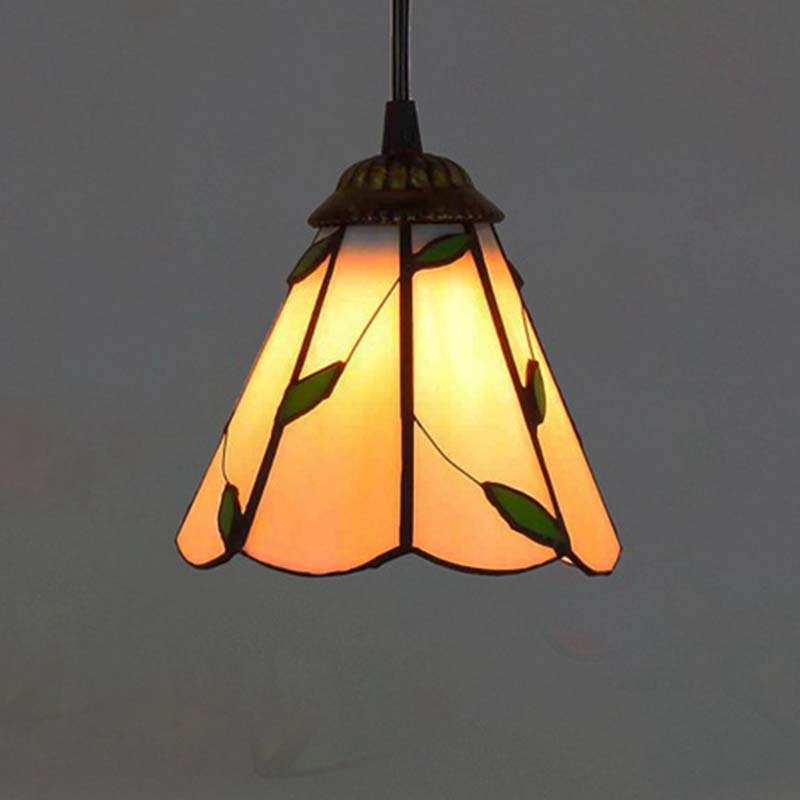 Suspension Tiffany en Vitrail à Feuilles Vertes