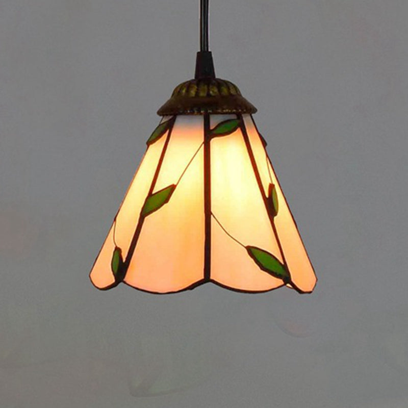 Suspension Tiffany en Vitrail à Feuilles Vertes