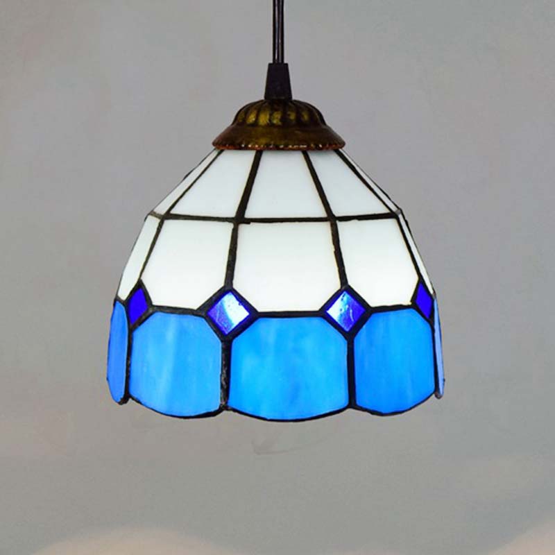 Suspension en Vitrail Bleu et Blanc Style Tiffany